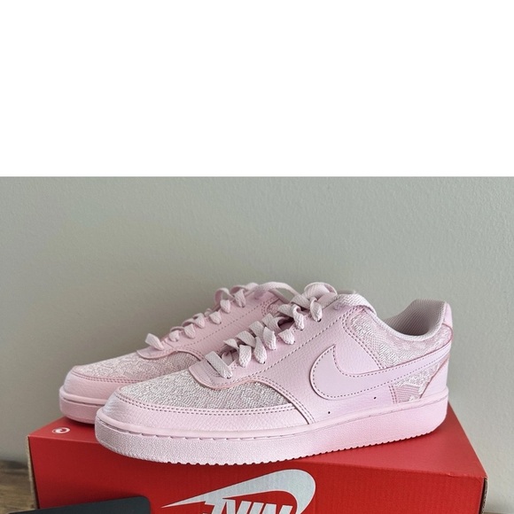 NWB Nike Size 11 Court Vision Light Pink Lace Tennis Shoes HJ5846-600 - Picture 1 of 5